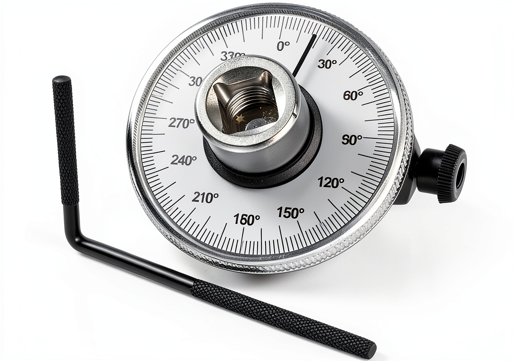 Installing Torque Angle Gauge BYOBYO CRV Steel Sleeve 360 Degree Scale WJZN1B40 on a wooden desk