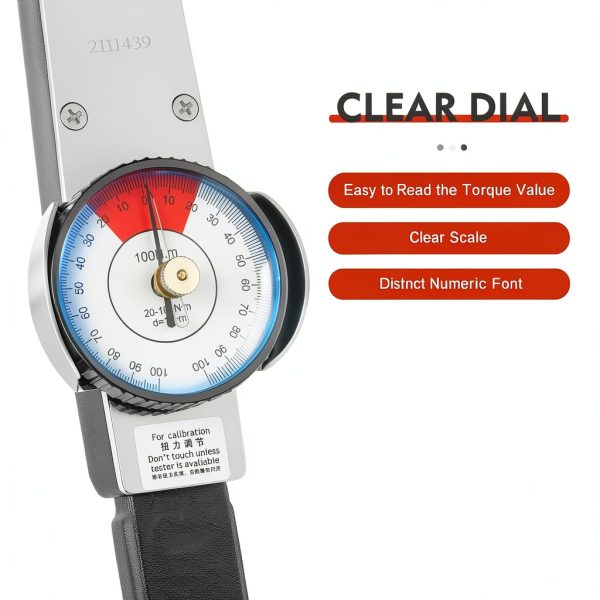 WsrrLun Dial Torquemeter 0-100Nm Gauge C‑Shaped Silver Black 12in-4