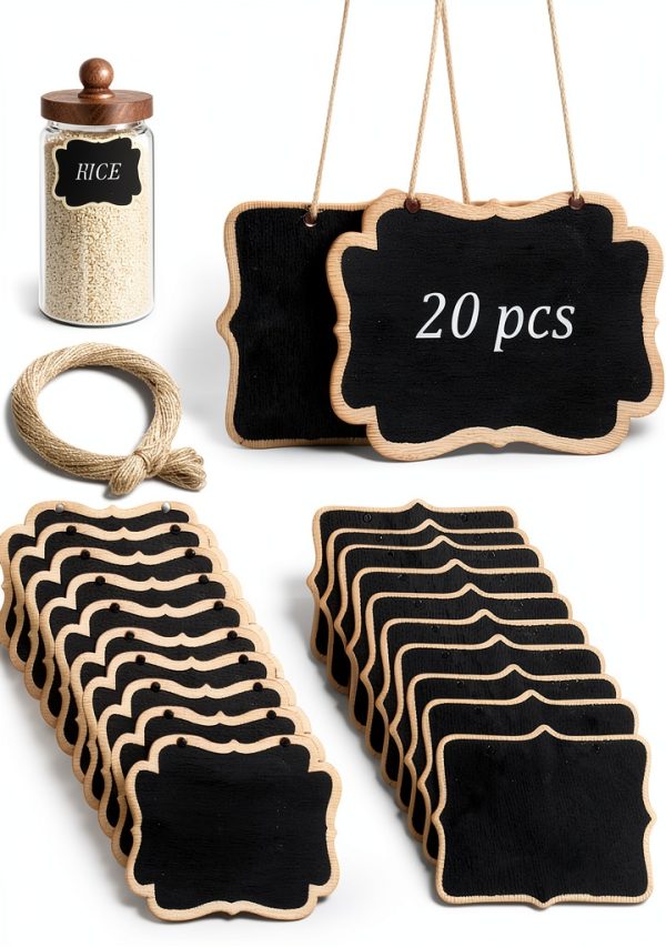 OQXEJPHFN Mini Chalkboard Tags 8.5x6 cm Black Wood Set 24 Pieces-0