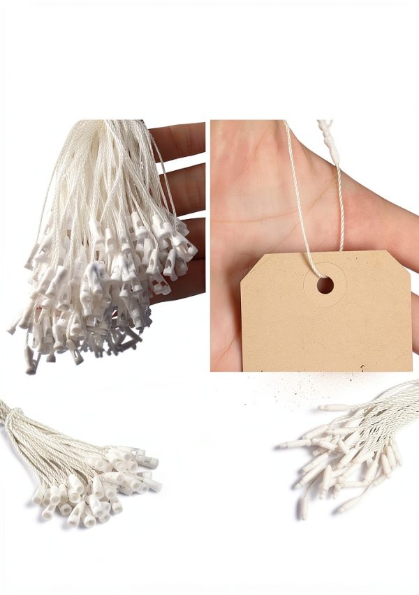 Uniclife 1000 Pcs Hang Tag Strings 8 Inch Price Tag Strings Nylon Snap Lock Pin Loop Fasteners Hook Ties Price Tag Hanging Rope for Clothing Tags Merchandise Marking Tags Luggage Labels, White-1